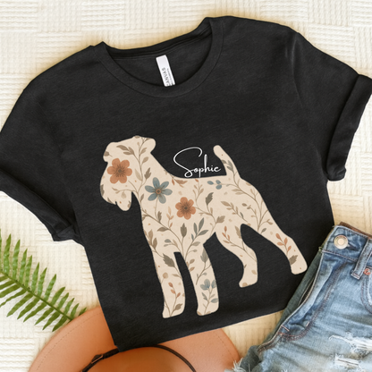Airedale Terrier Floral Silhouette TShirt Dark Grey Heather