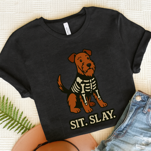 Airedale Terrier Sit Slay Tshirt Dark Grey Heather