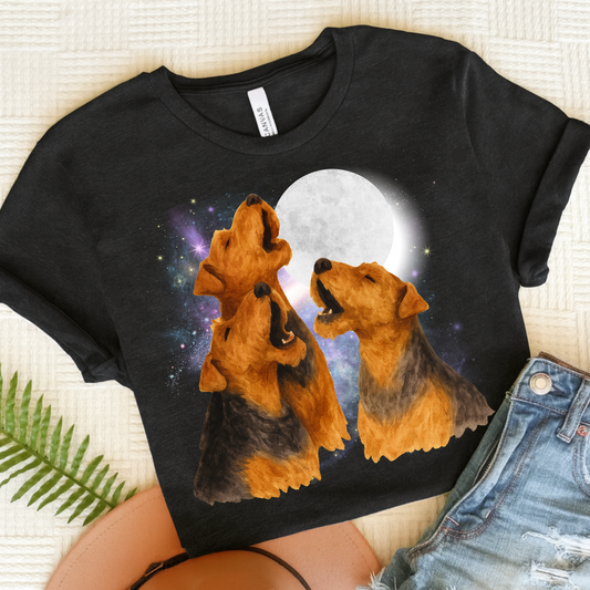 Airedale Terrier Howling TShirt Black Heather