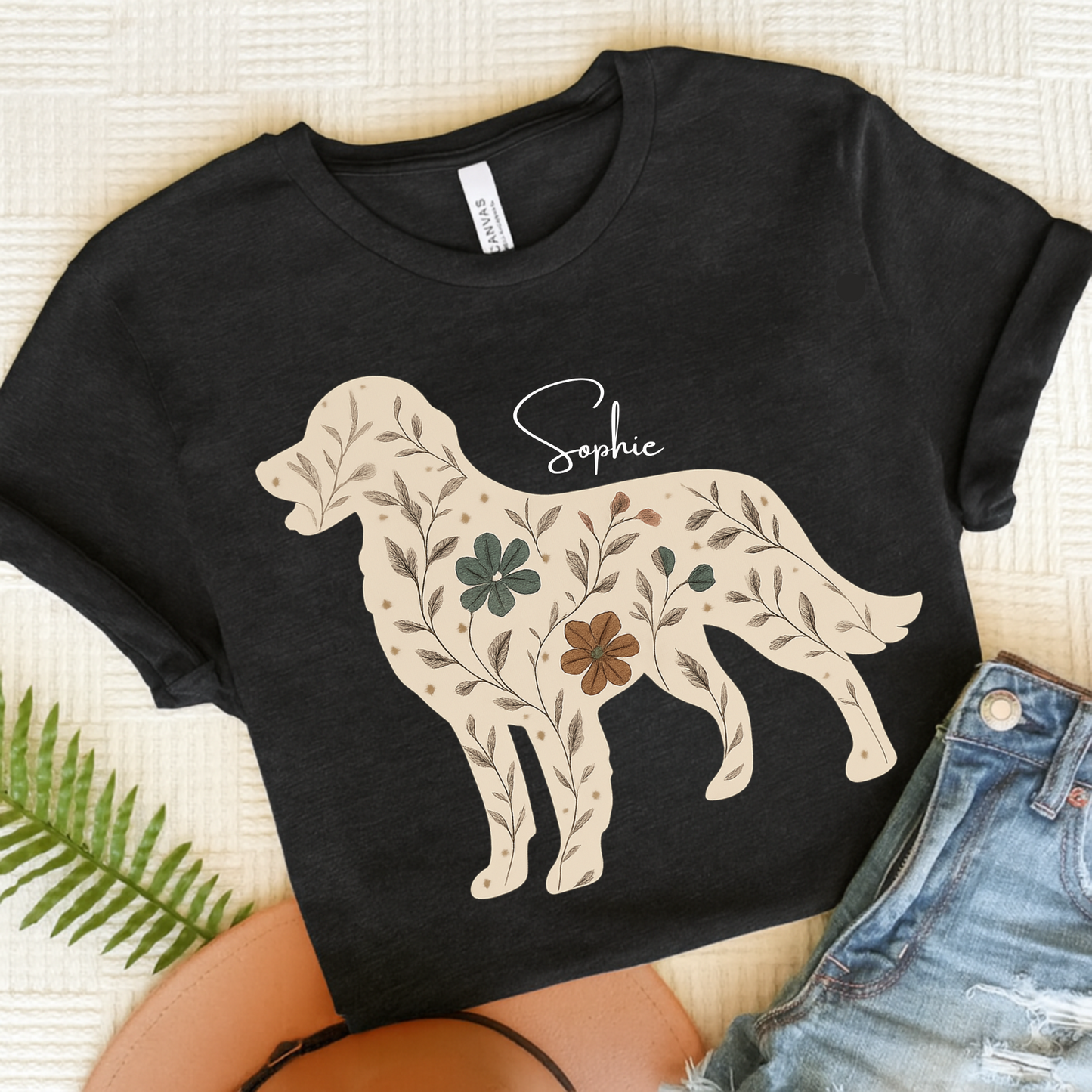 Golden Retriever Floral Silhouette TShirt Dark Grey Heather