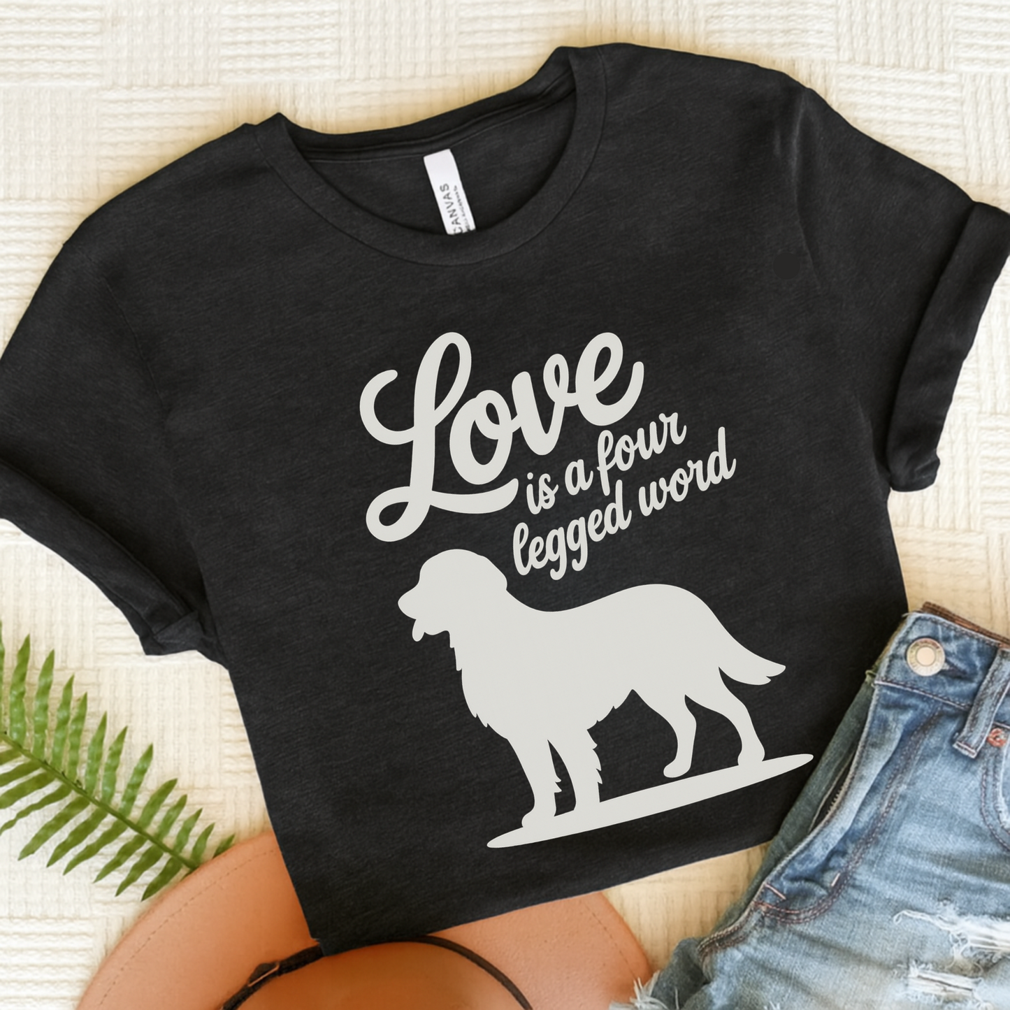 Golden Retriever Four Legged Word TShirt Black Heather