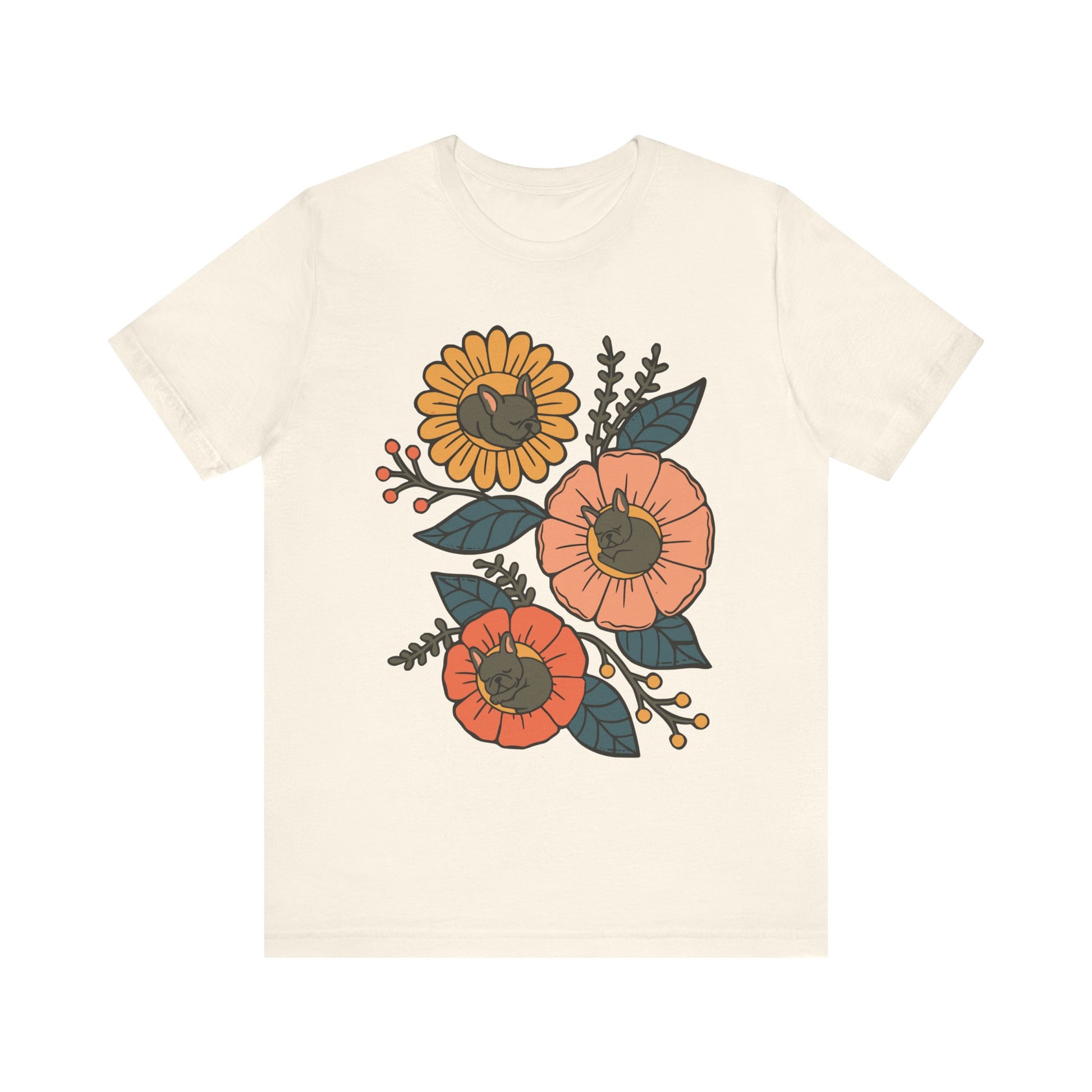 Black Frenchie Sleeping Flowers TShirt