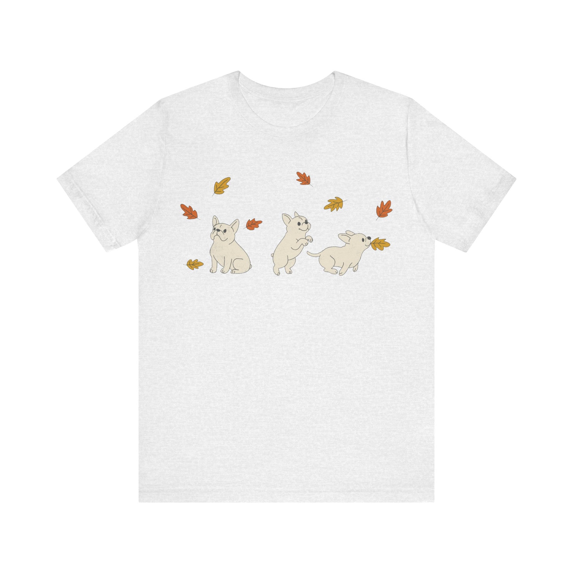 White Frenchie Chasing Leaves TShirt