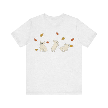 White Frenchie Chasing Leaves TShirt