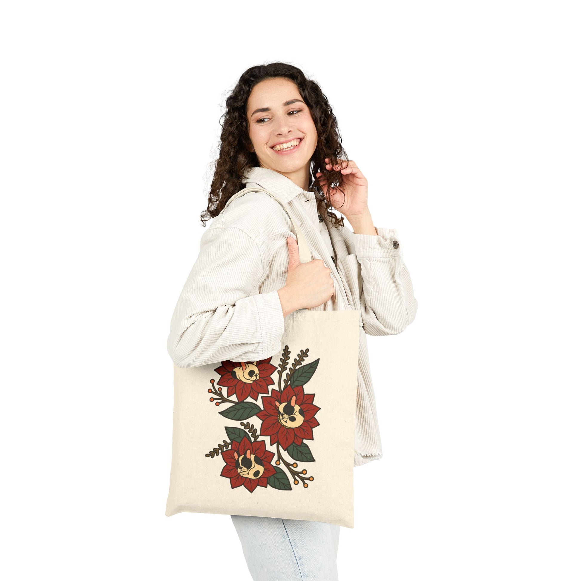 Piebald Frenchie Holiday Flower Sleeping Tote Bag