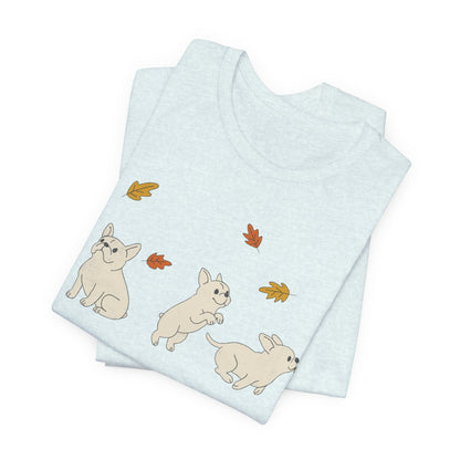 White Frenchie Chasing Leaves TShirt