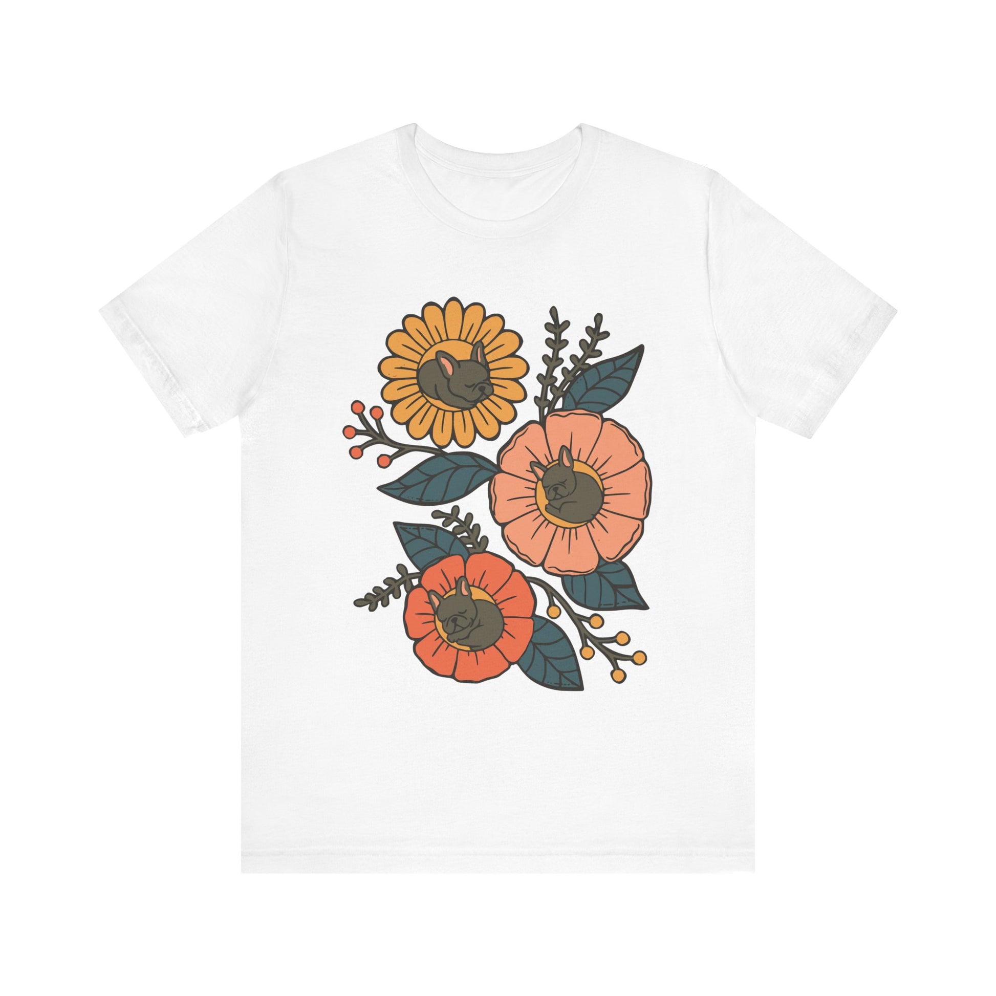 Black Frenchie Sleeping Flowers TShirt