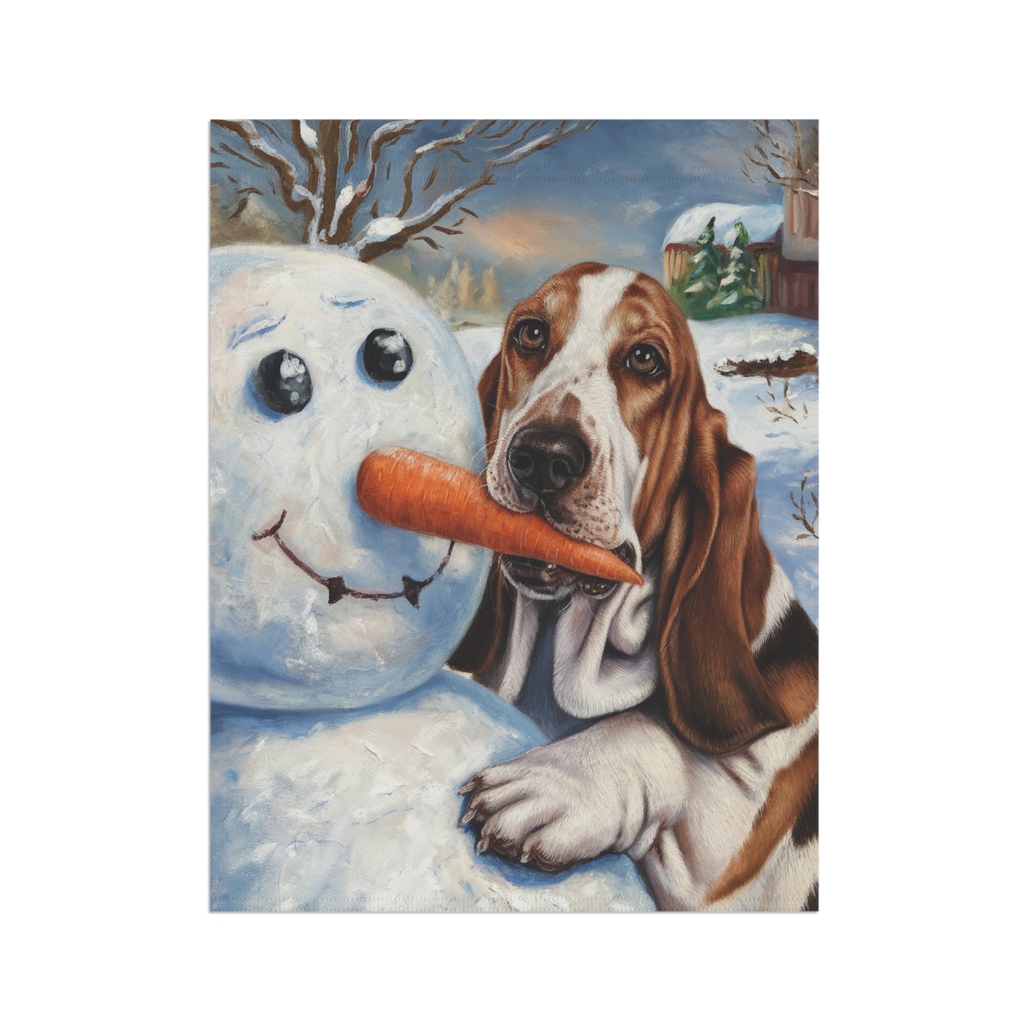 Basset Hound Snowman Garden Flag