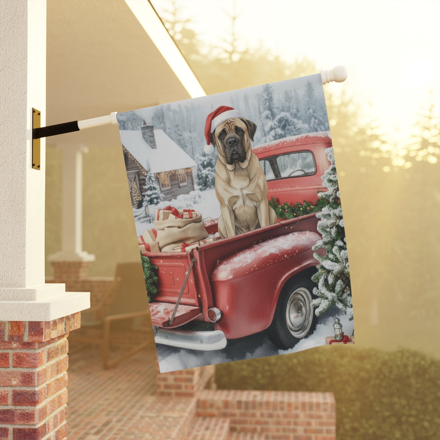 Maltese Dog Red Truck Christmas Garden Flag