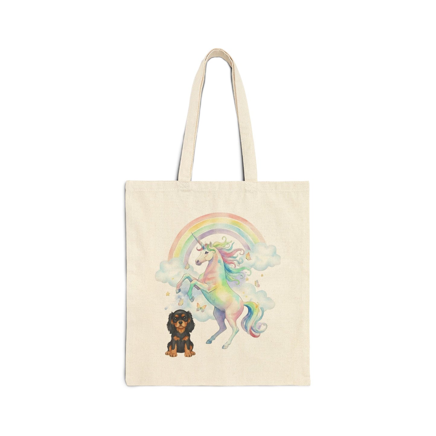 Black Tan Cavalier Watercolor Unicorn Tote Bag