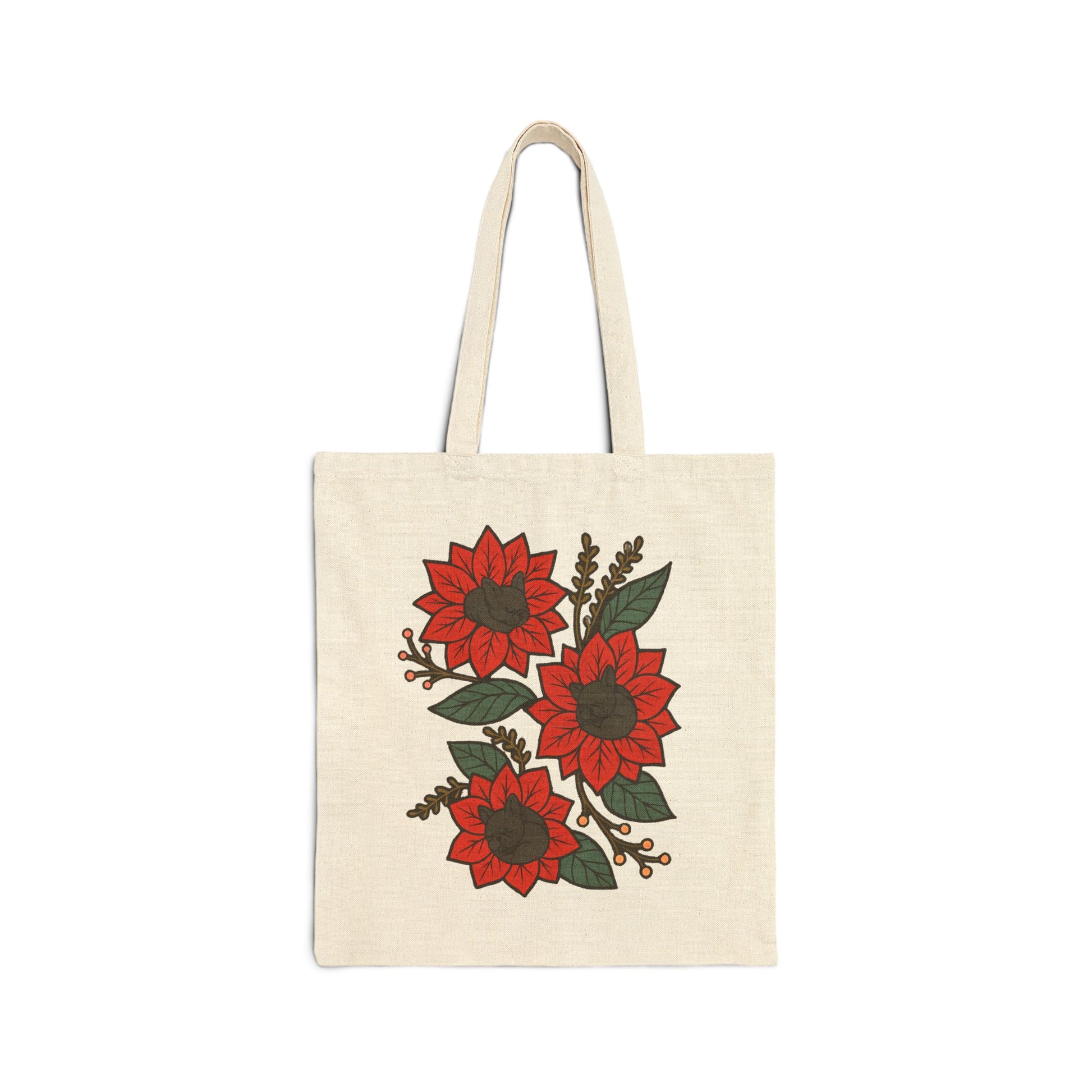Black Frenchie Holiday Flower Sleeping Tote Bag