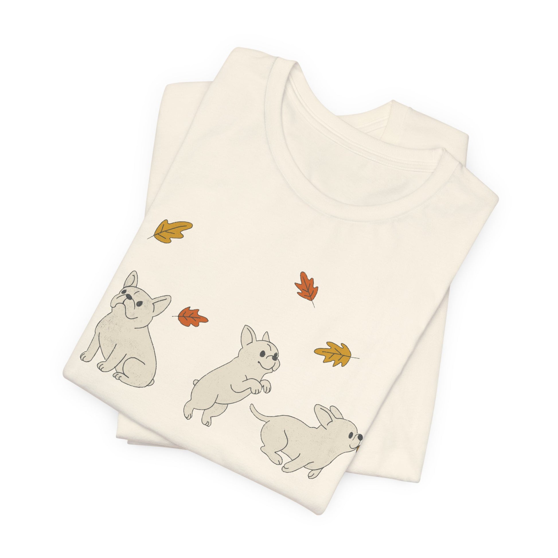 White Frenchie Chasing Leaves TShirt