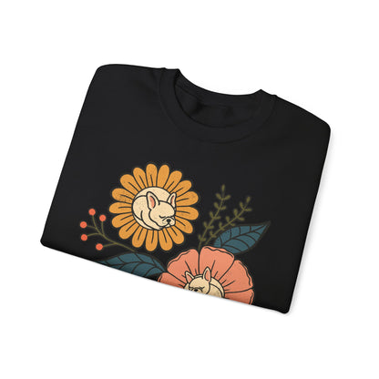 White Frenchie Sleeping Flowers Sweatshirt