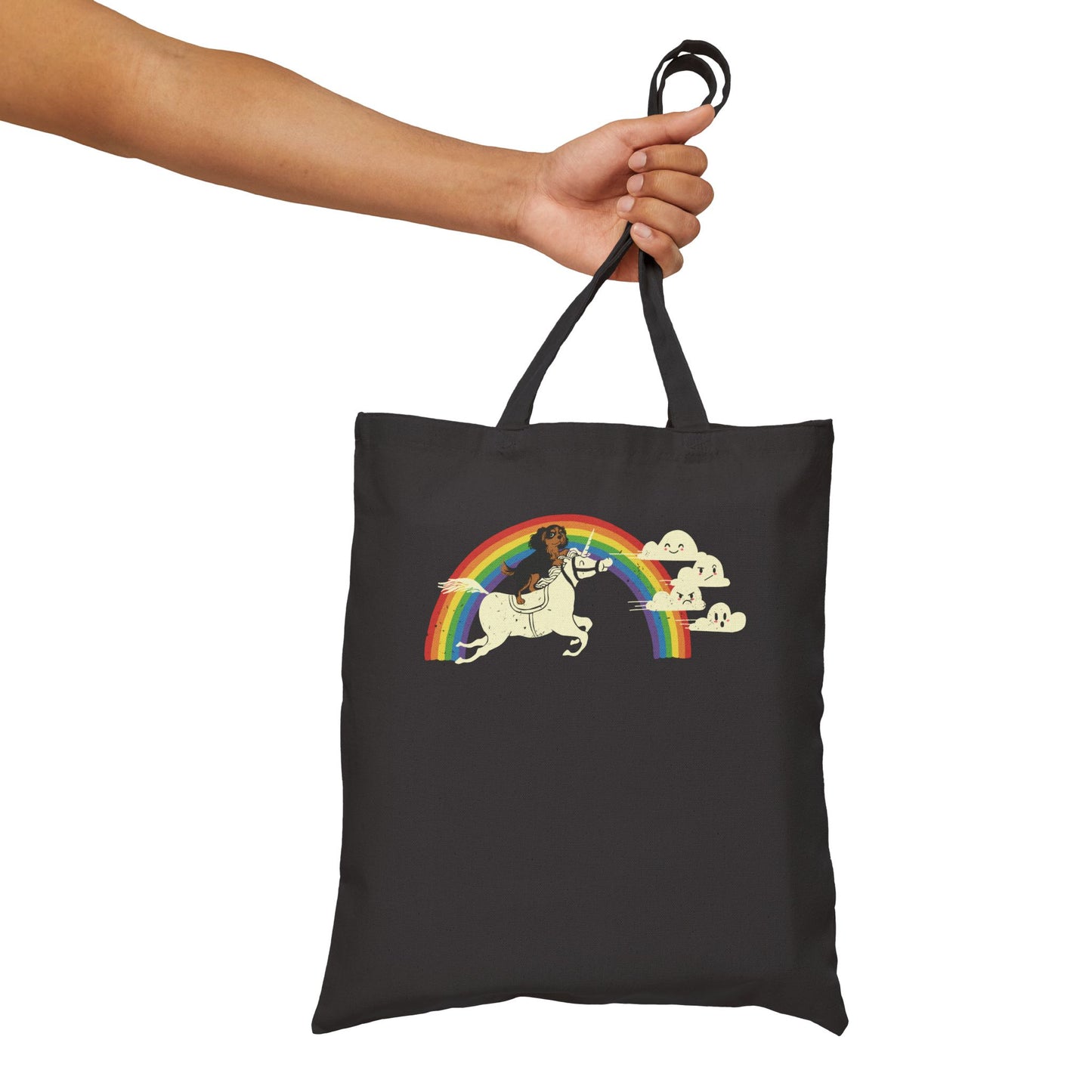 Rainbow Unicorn Black Tan Cavalier Tote Bag