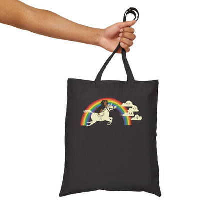 Rainbow Unicorn Black Tan Cavalier Tote Bag