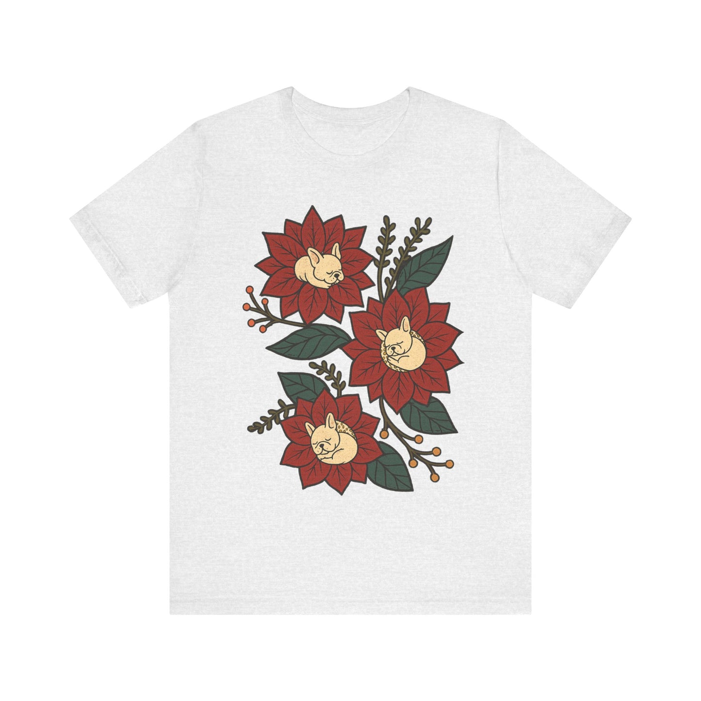 White Frenchie Holiday Flowers Sleeping TShirt