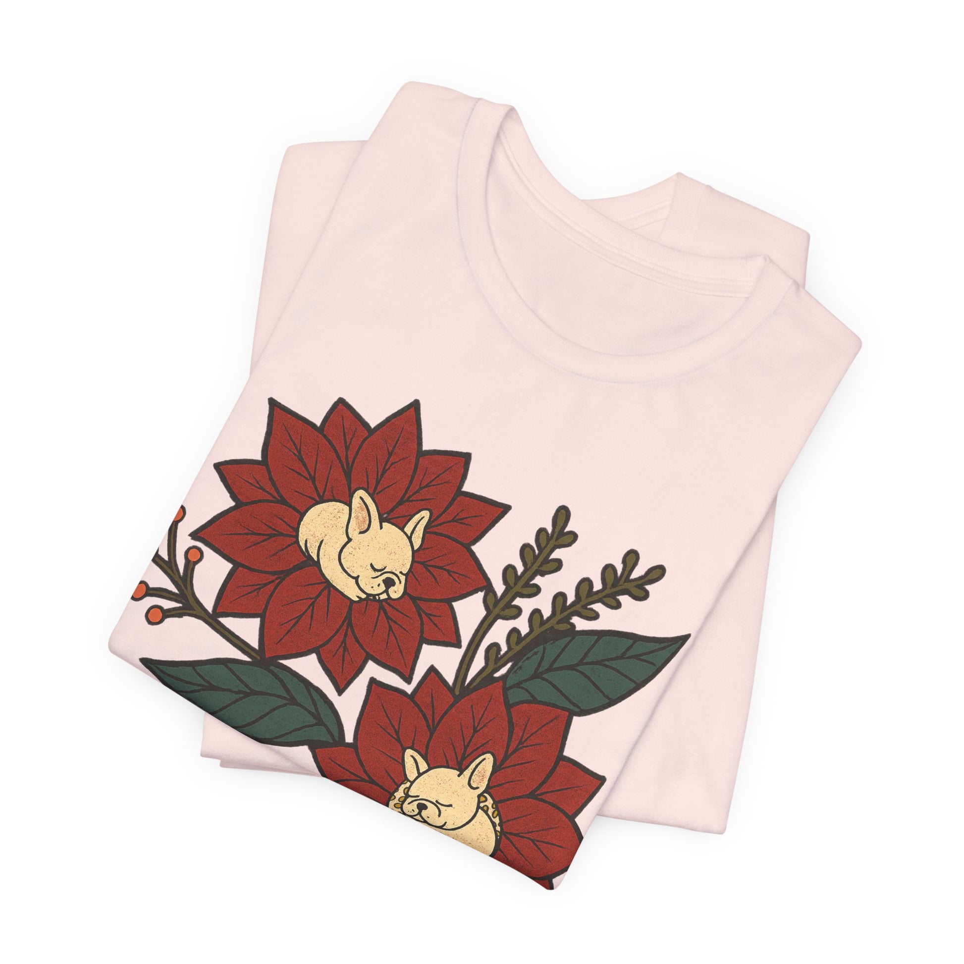 White Frenchie Holiday Flowers Sleeping TShirt