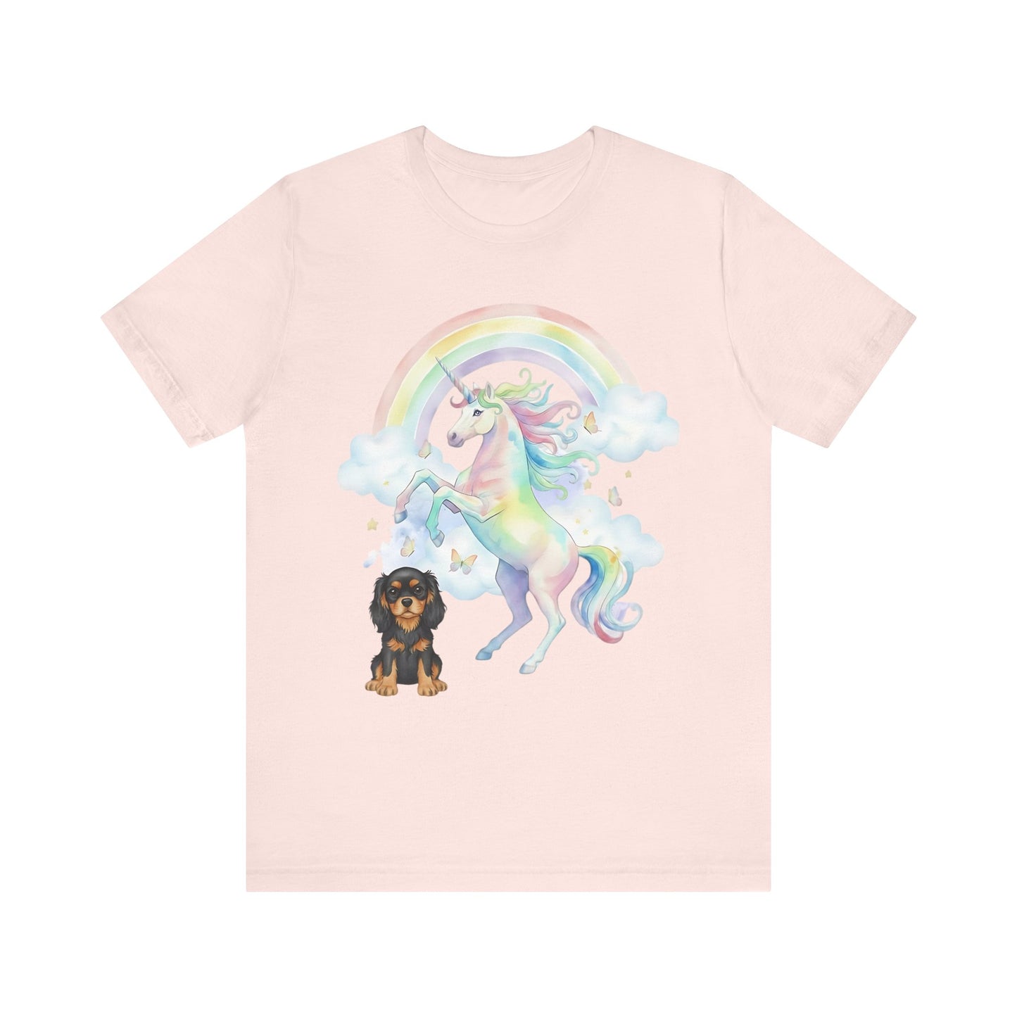Black Tan Cavalier Watercolor Unicorn Tshirt