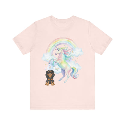 Black Tan Cavalier Watercolor Unicorn Tshirt