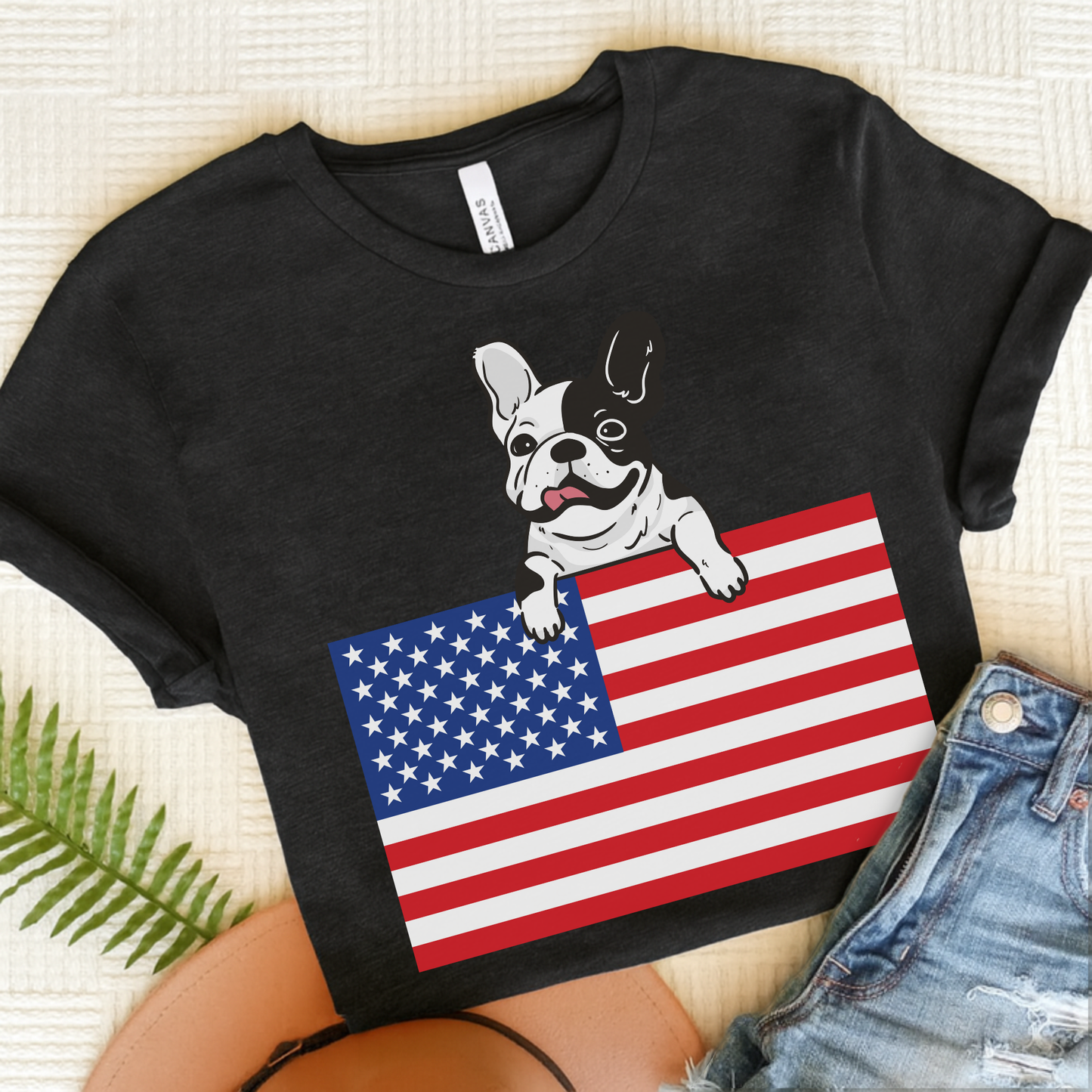 Custom Piebald Frenchie Flag TShirt Dark Grey Heather