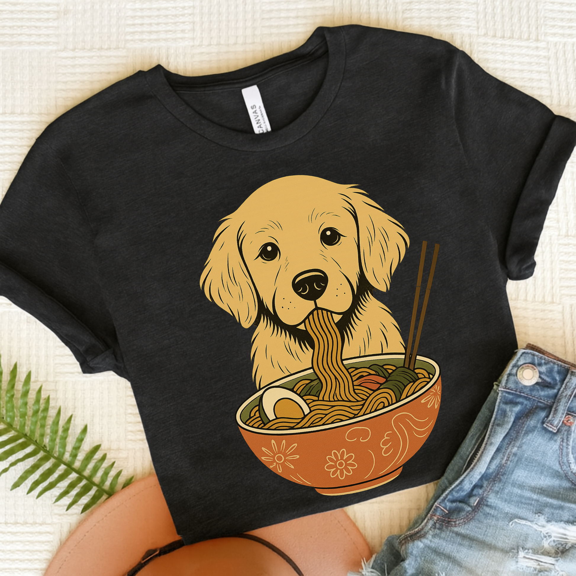 Ramen Golden Retriever Tshirt Dark Grey Heather