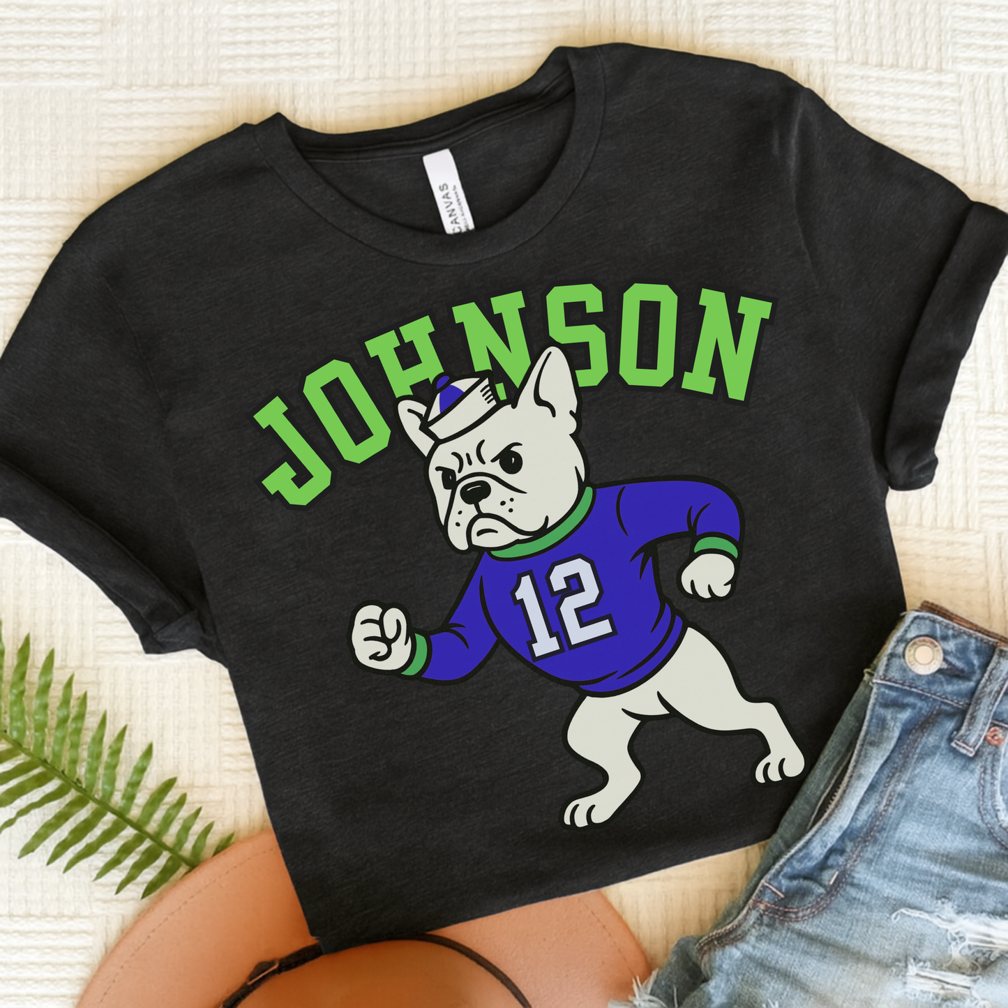 White Frenchie College Mascot TShirt Dark Grey Heather