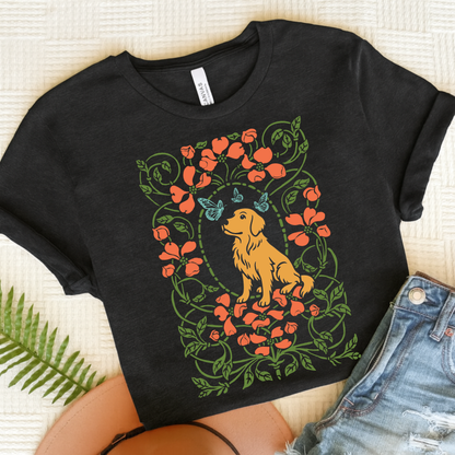 Golden Retriever Butterflies Frame TShirt Dark Grey Heather