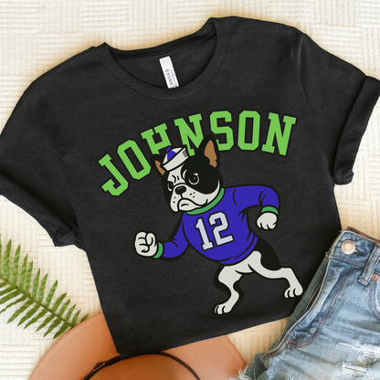 Piebald Frenchie College Mascot TShirt Dark Grey Heather