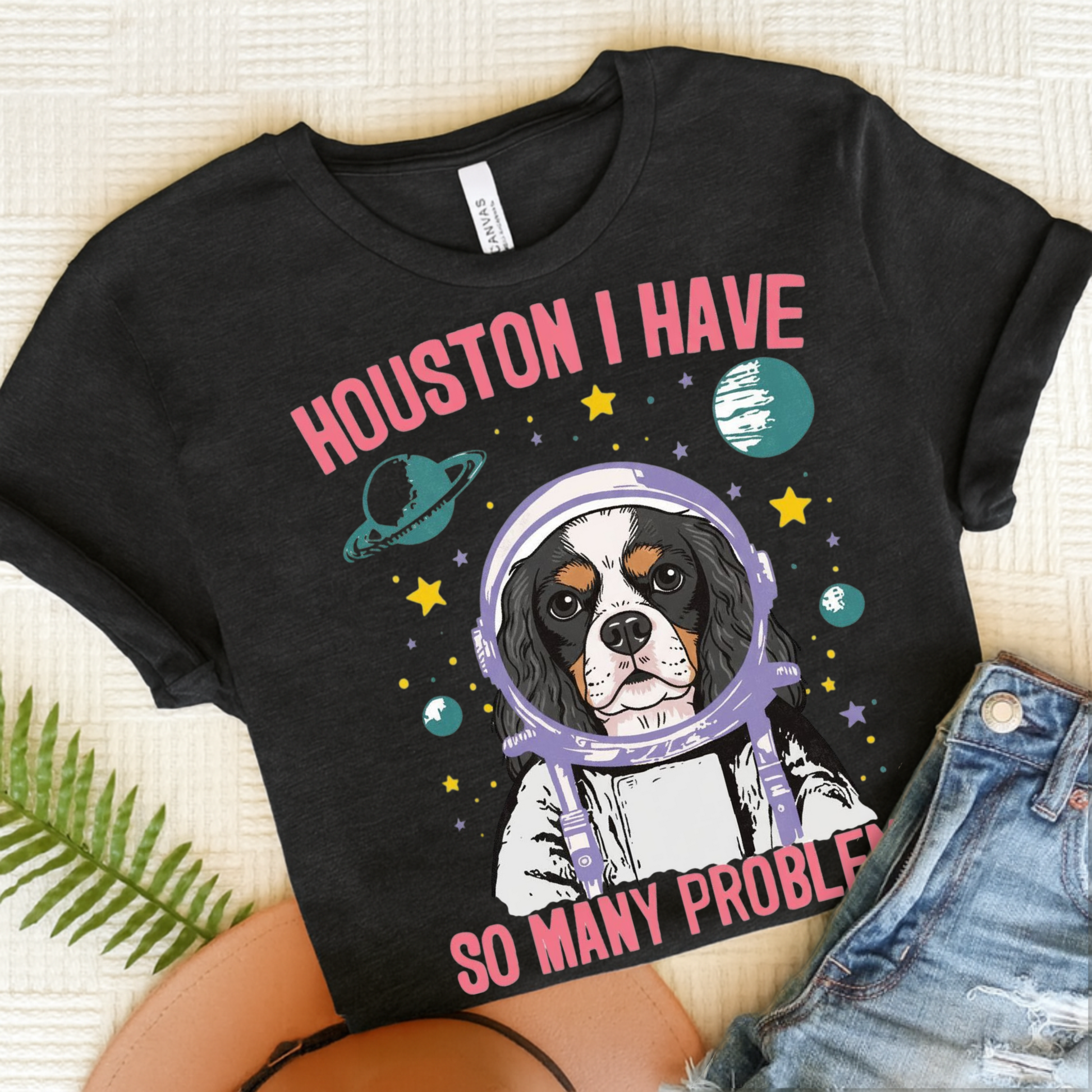 Tricolor Cavalier Houston Space TShirt Dark Grey Heather