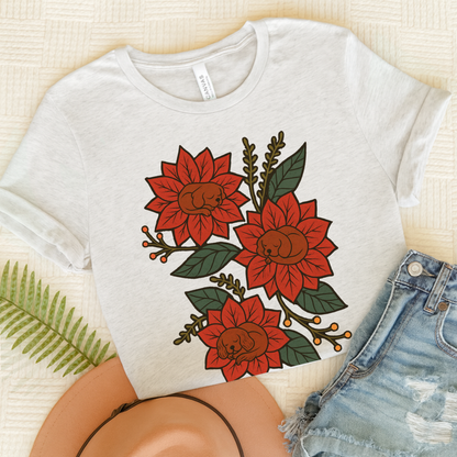 Ruby Cavalier Holiday Flowers Sleeping TShirt Ash