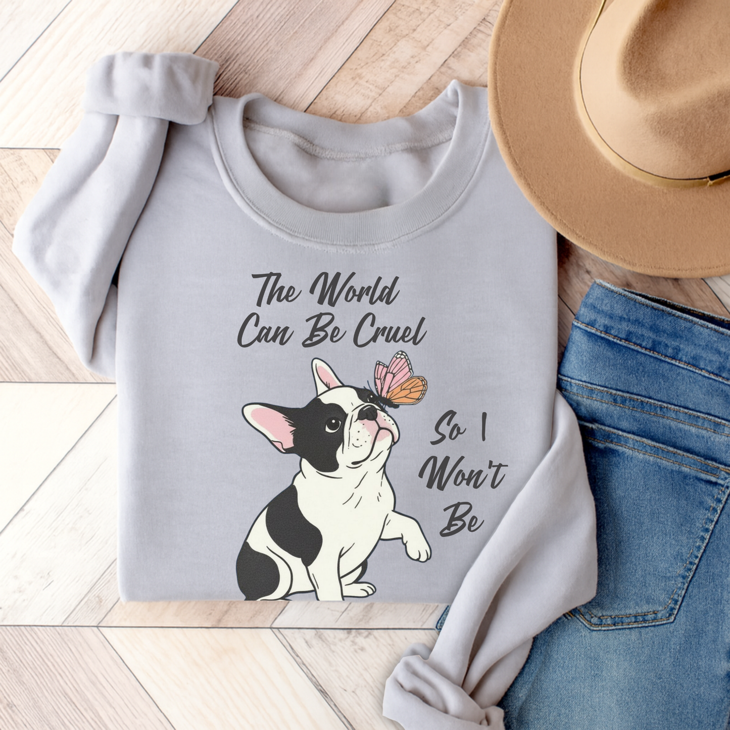 Cruel World Piebald Frenchie Sweatshirt Ash