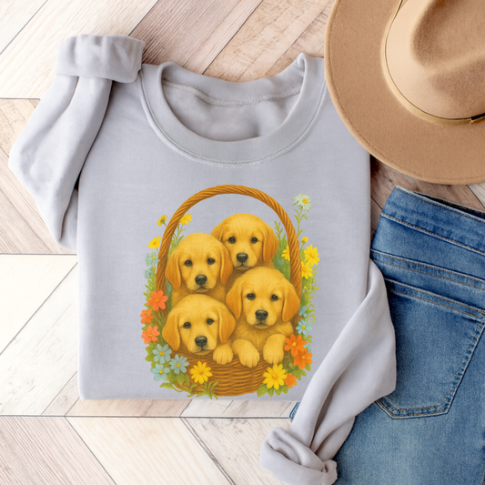 Puppy Basket Golden Retriever Sweatshirt Ash