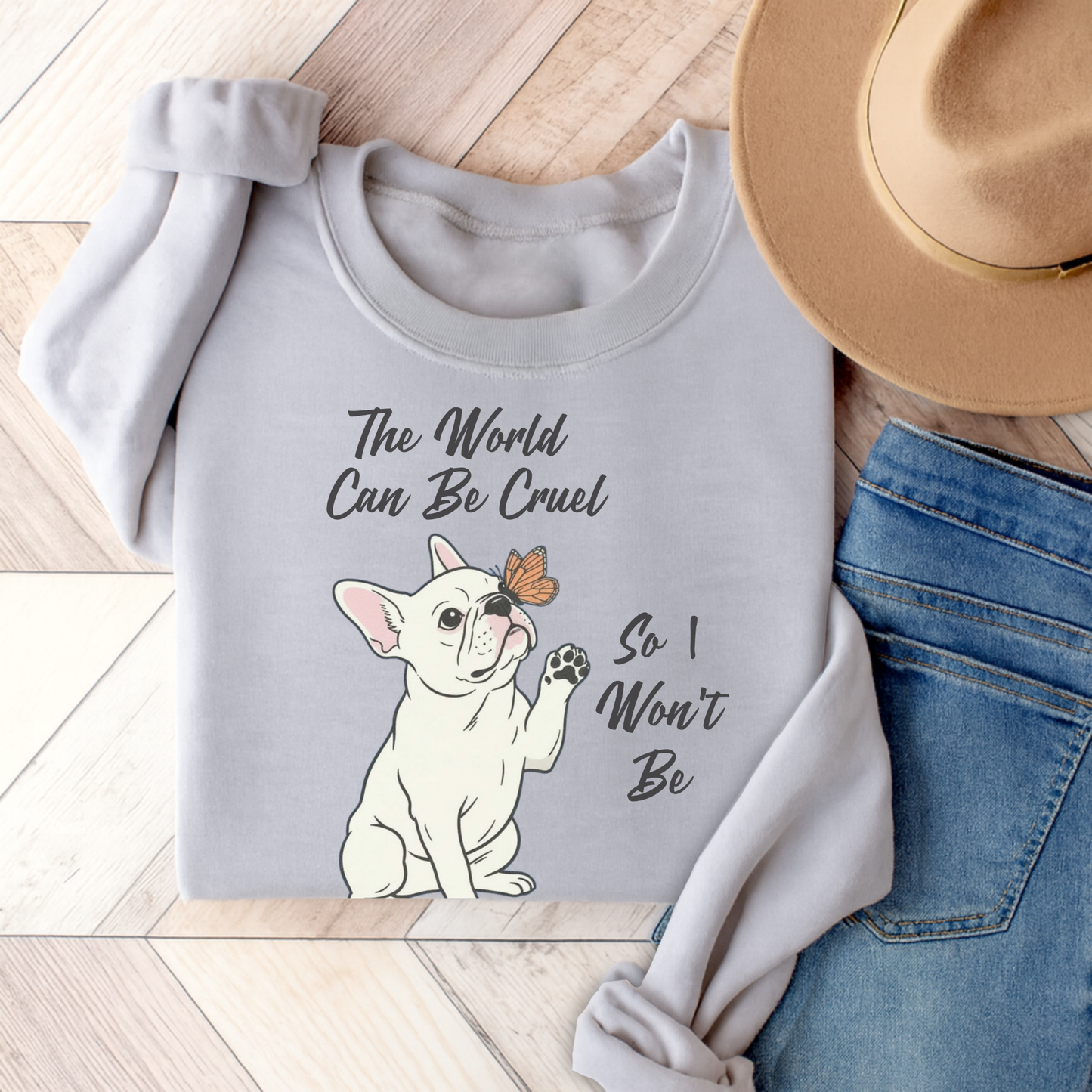 Cruel World White Frenchie Sweatshirt Ash