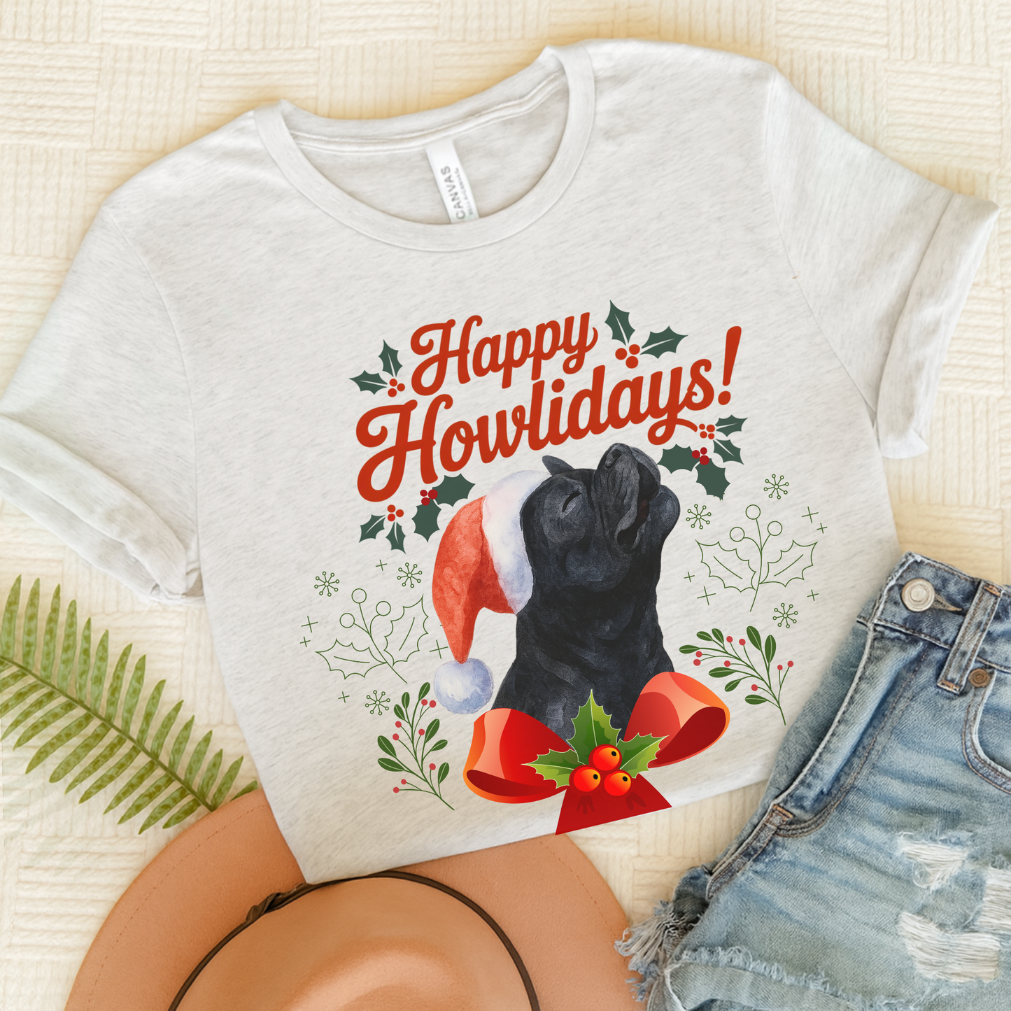 Black French Bulldog Happy Howlidays TShirt