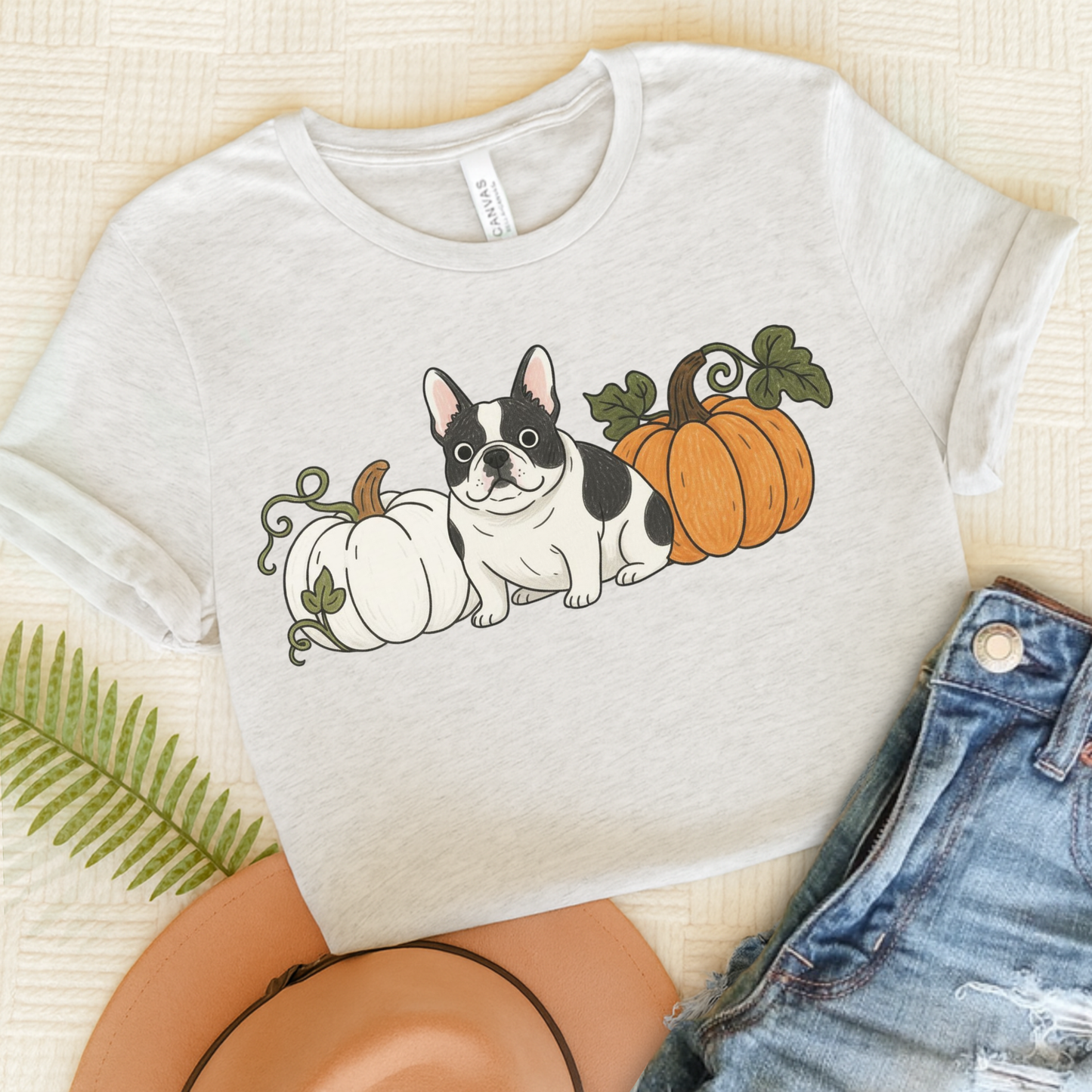 Piebald Frenchie Pupkin Unisex Tshirt Ash