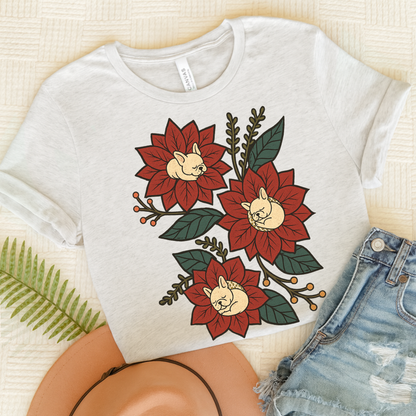 White Frenchie Holiday Flowers Sleeping TShirt Ash