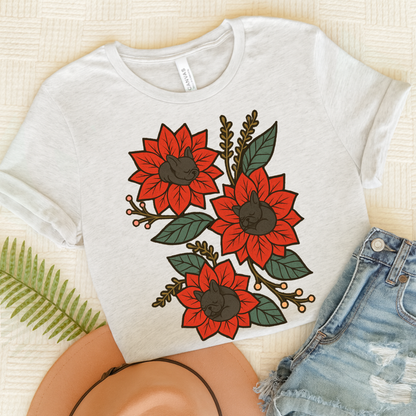 Black Frenchie Holiday Flowers Sleeping TShirt Ash