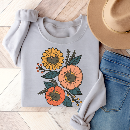 Black Frenchie Sleeping Flowers Sweatshirt Ash