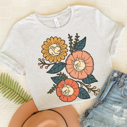 White Frenchie Sleeping Flowers TShirt Ash