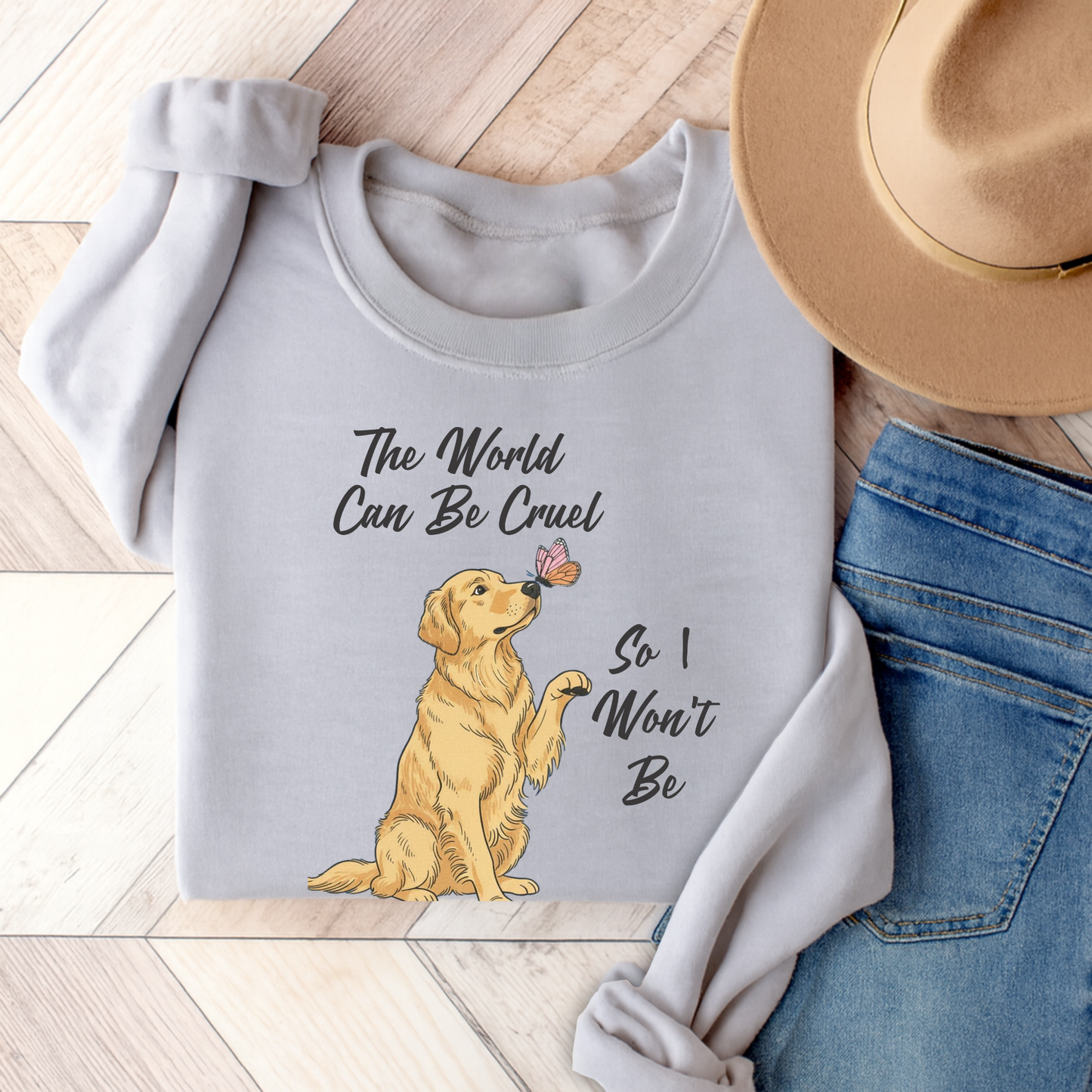 Cruel World Golden Retriever Sweatshirt Ash