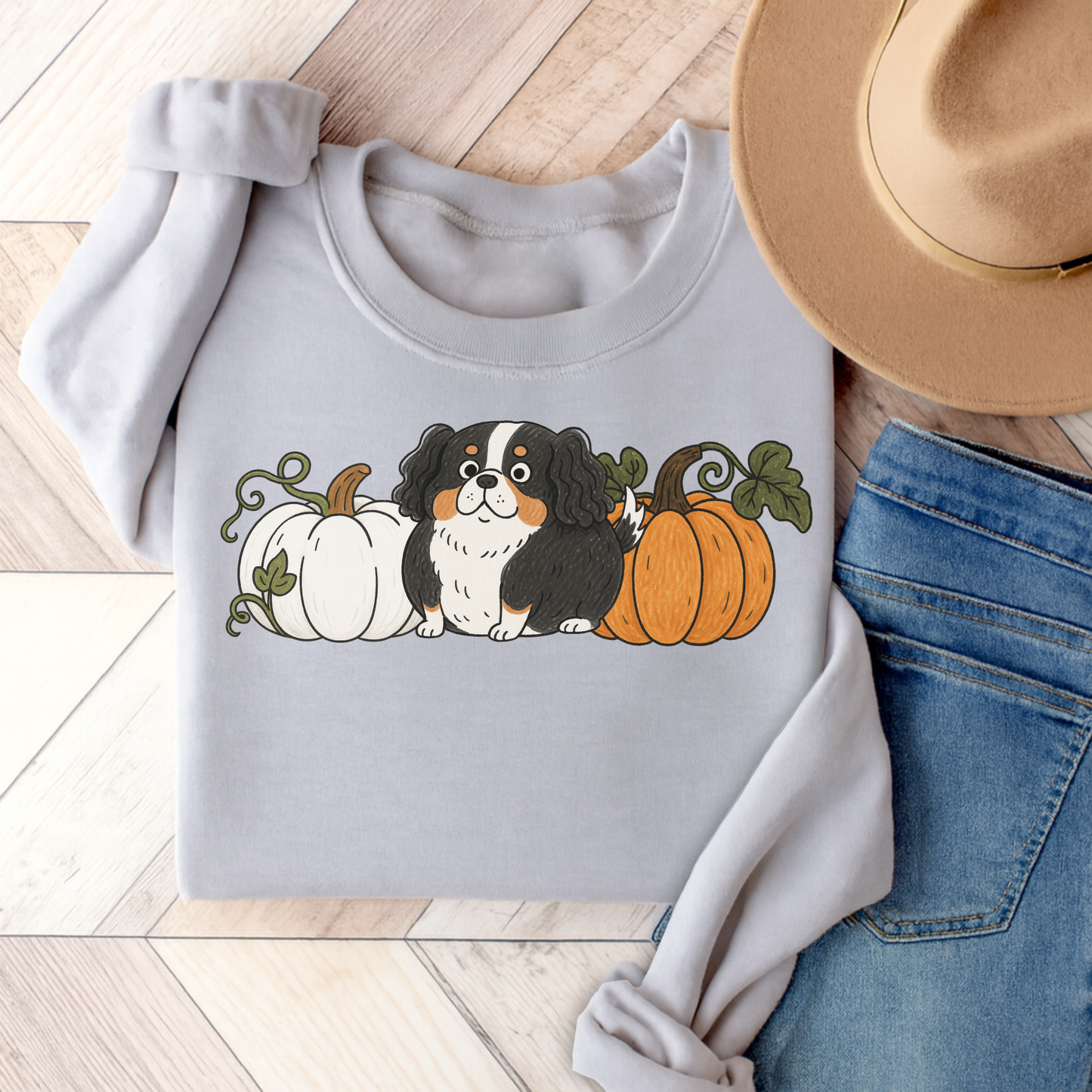 Tricolor Cavalier Pupkin Unisex Sweatshirt Ash