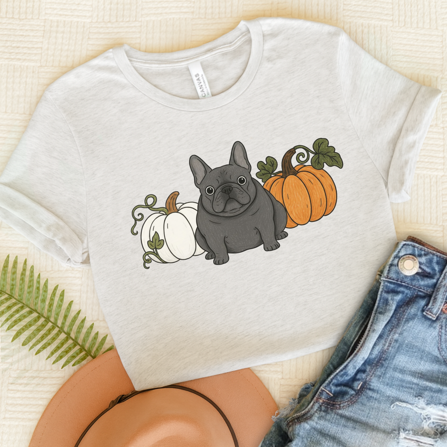 Black Frenchie Pupkin Unisex Tshirt Ash