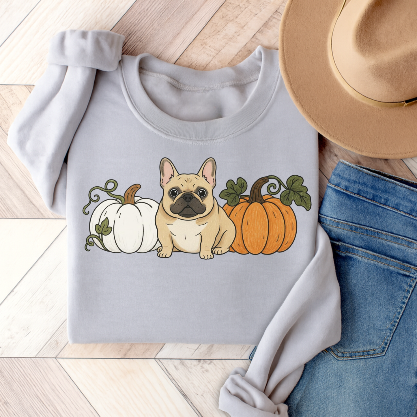 Fawn Frenchie Pupkin Unisex Sweatshirt Ash