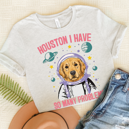 Golden Retriever Houston Space TShirt Ash