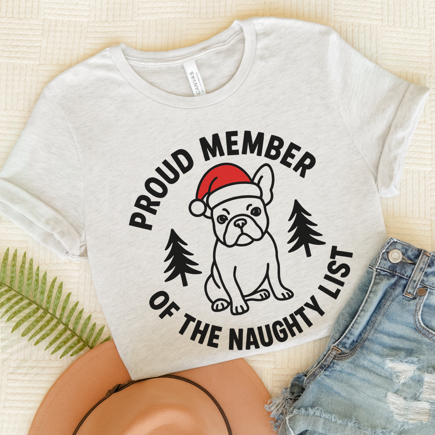 French Bulldog Naughty List TShirt Ash