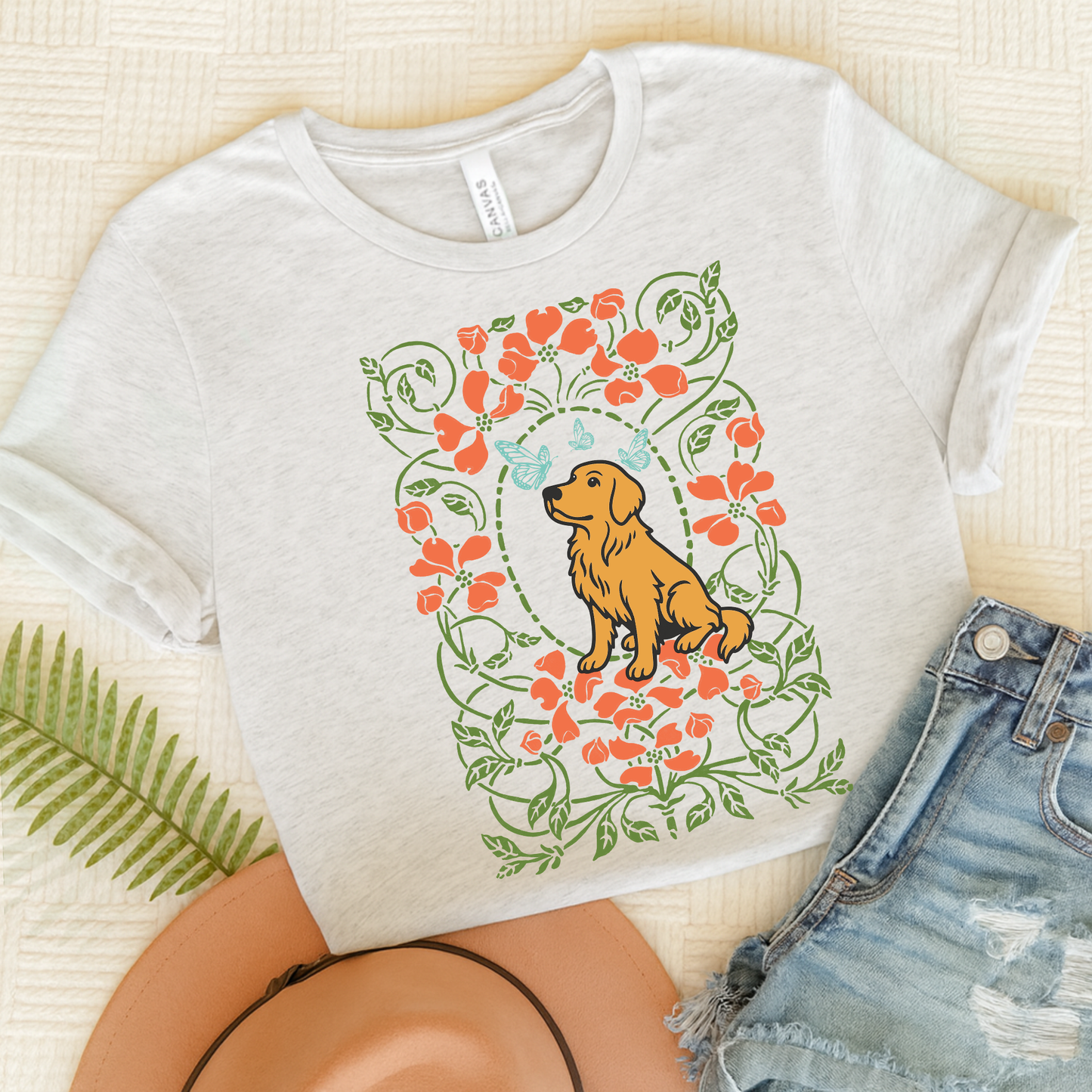 Golden Retriever Butterflies Frame TShirt Ash