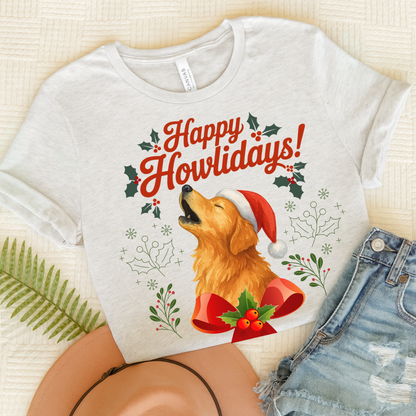 Golden Retriever Happy Howlidays TShirt Ash