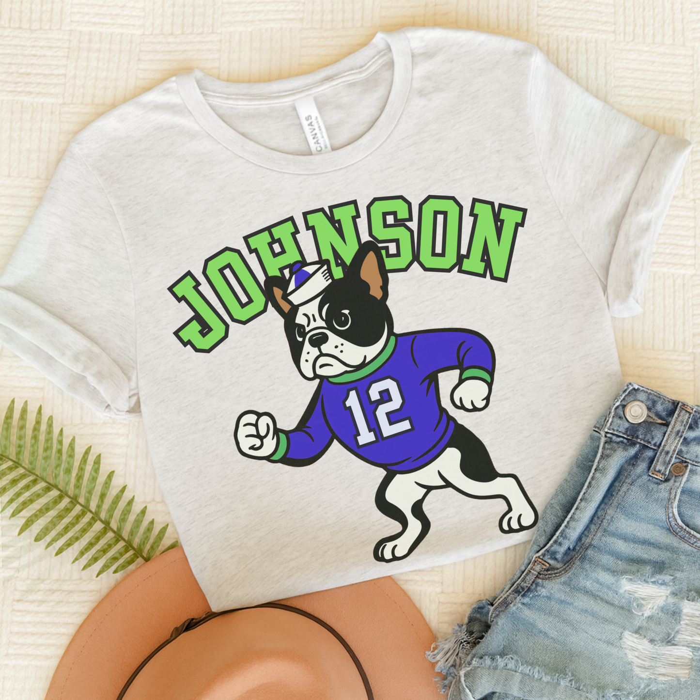 Piebald Frenchie College Mascot TShirt Ash