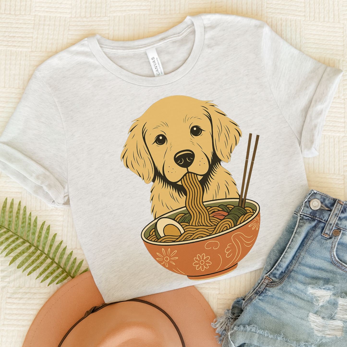 Ramen Golden Retriever Tshirt Ash
