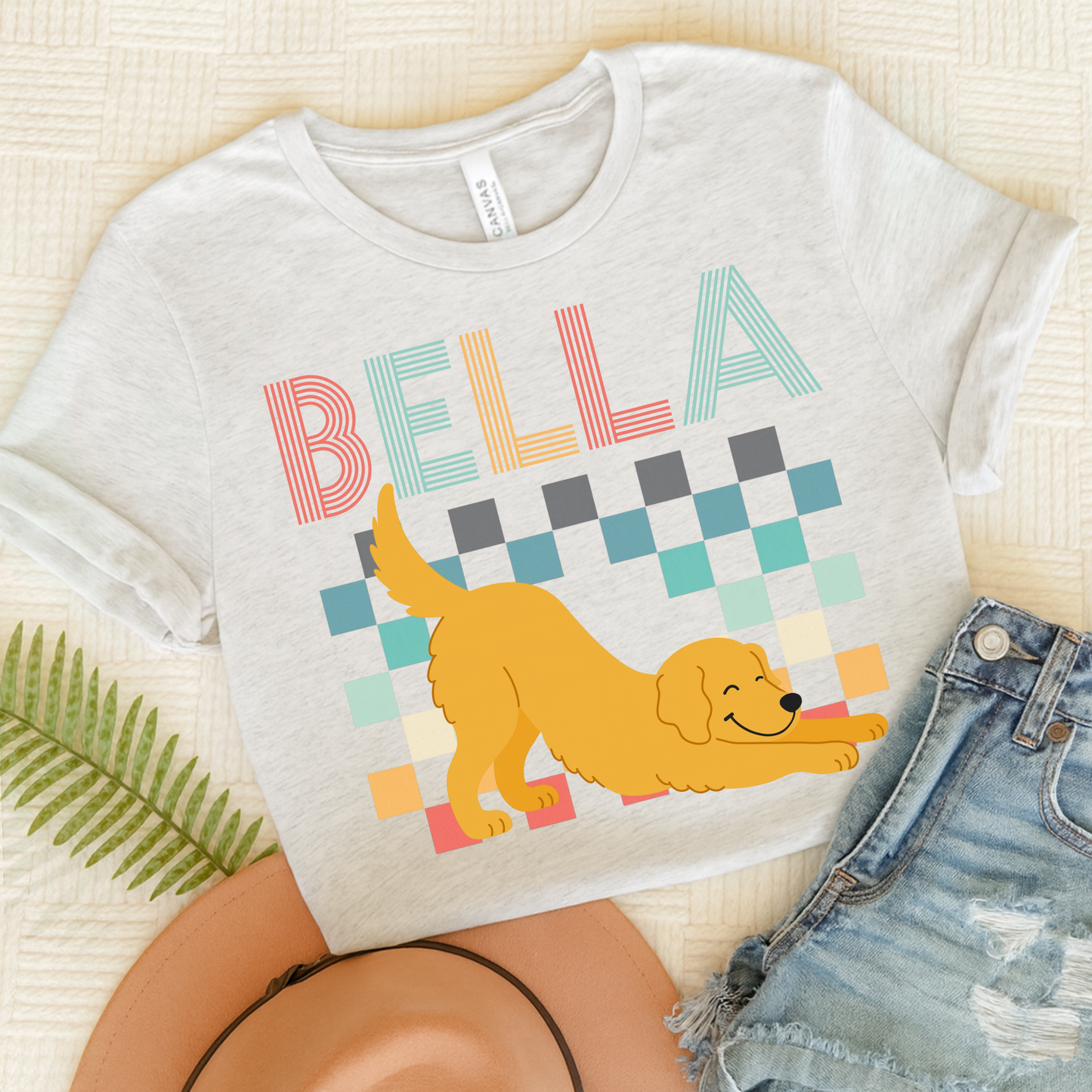 Golden Retriever Checkered TShirt Ash